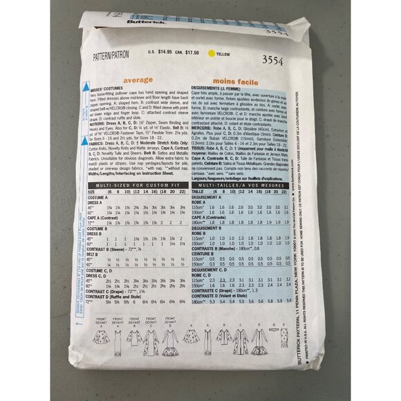 Butterick 3554 Elvira Gothic Witch Costume Sewing Patterns Sizes 12-14-16 NEW - Picture 3 of 6